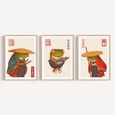Set Of Three Stylised Japanese Frog Wall Art Prints by Inka Arthouse
